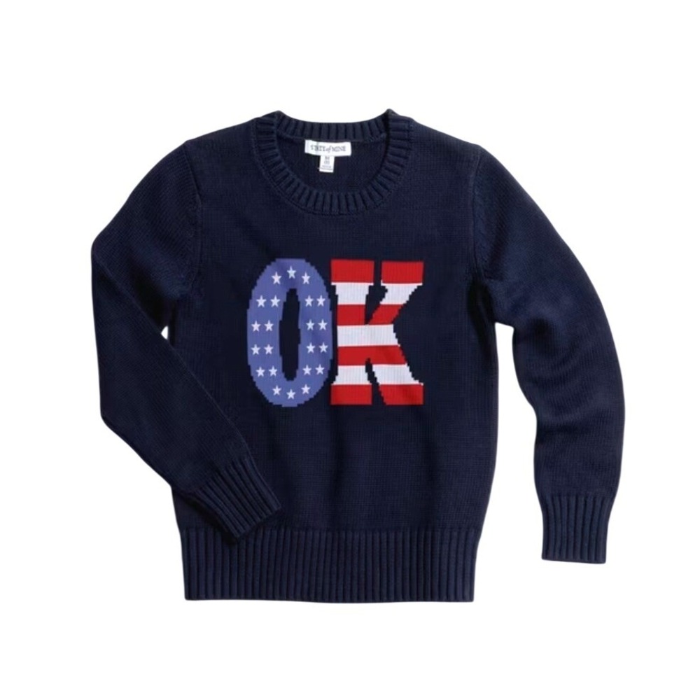 State of Mine Boys Navy Blue OK American Flag Graphic Knit Sweater XS 4/5